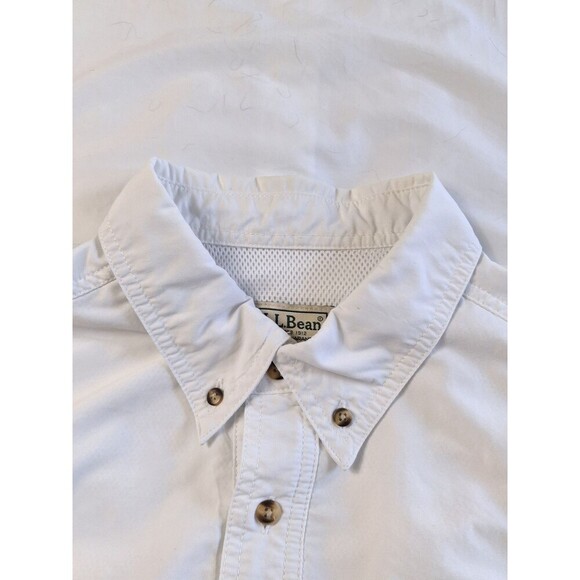LL Bean Men's Outdoor Button Up Shirt White Short Sleeve Casual Back Vent Top L - Picture 4 of 9